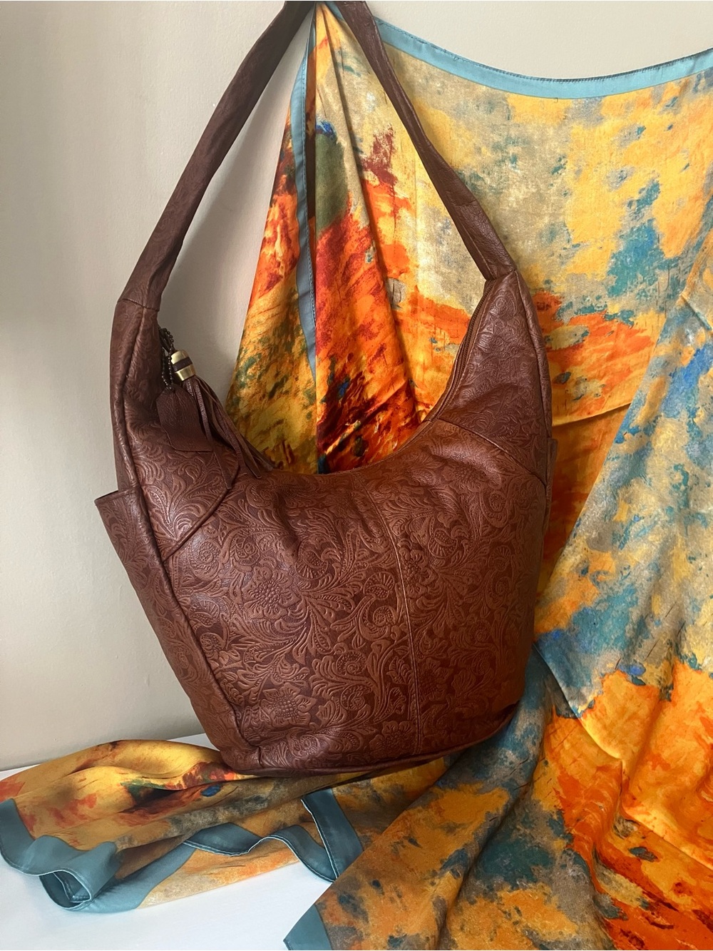 St. John’s Bay Brown Embossed Leather  Hobo Shoulder Bag